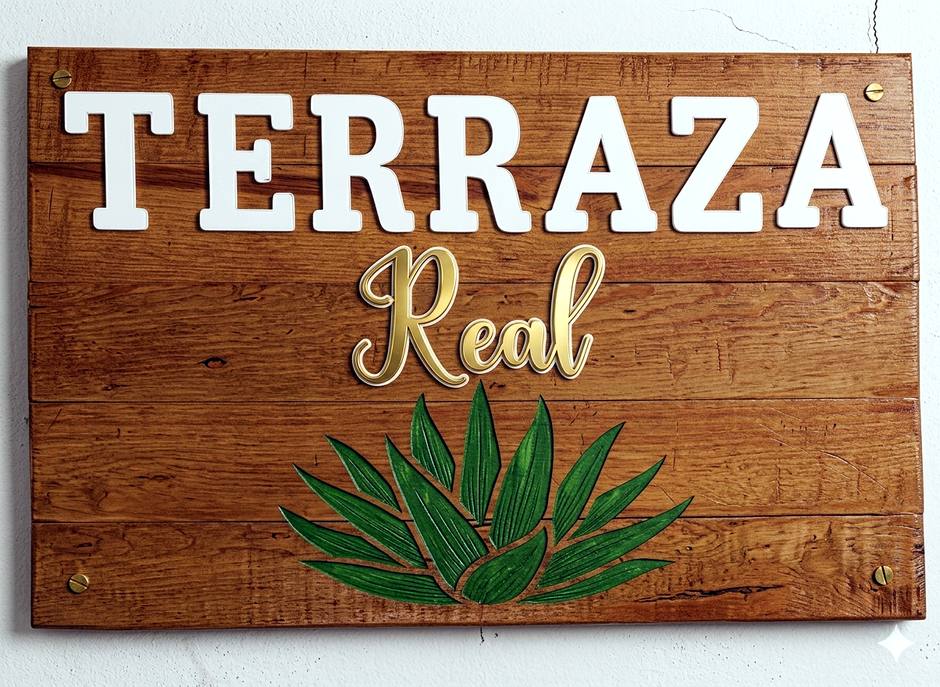 Letrero de madera de Terraza Real